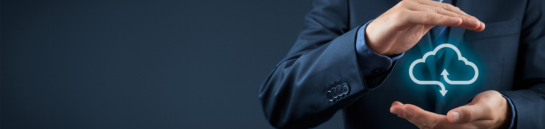 A man cupping a digital cloud computing symbol
