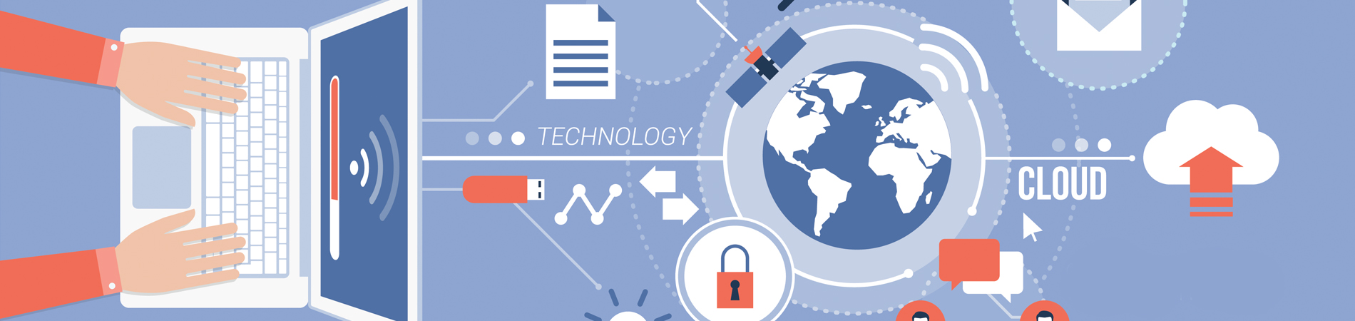 Interoperability represented by a computer sending information around the world